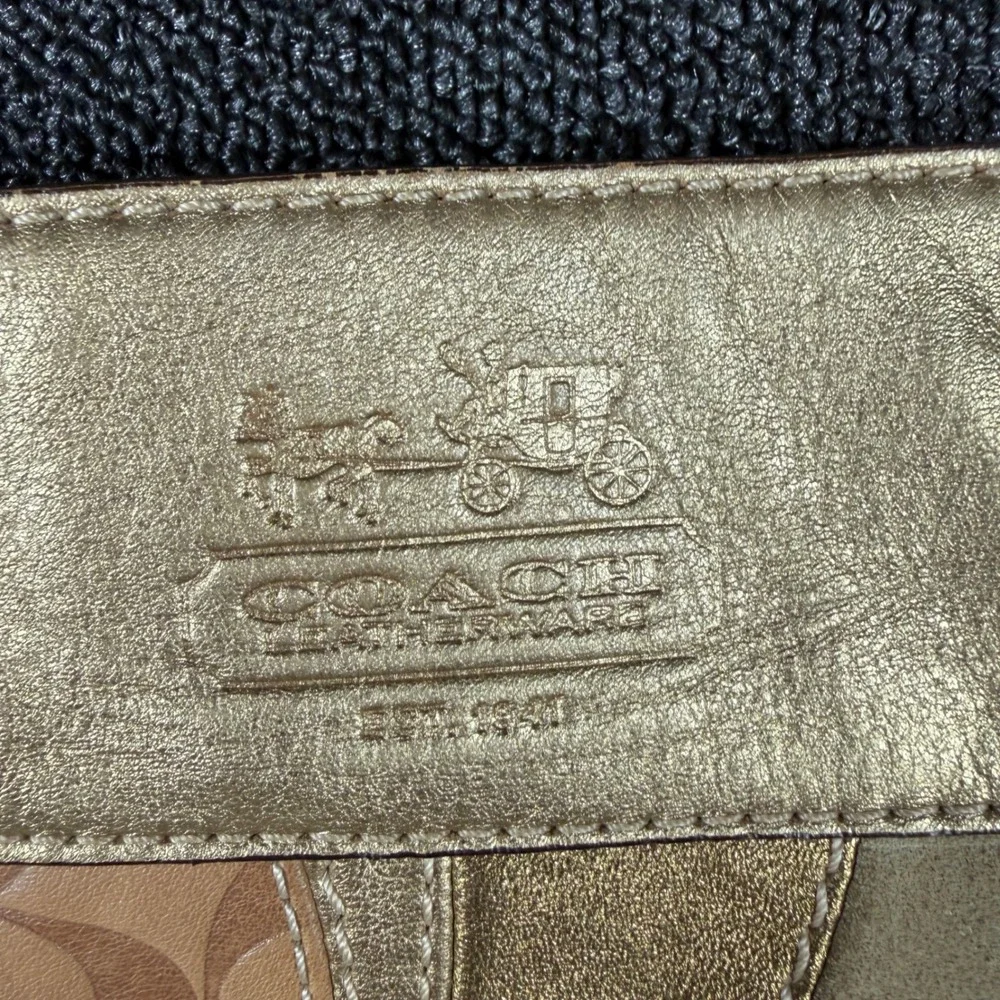 Vintage Coach Canvas Patchwork Hobo Bag Gold Metallic Hardware Leather Y2K 12663